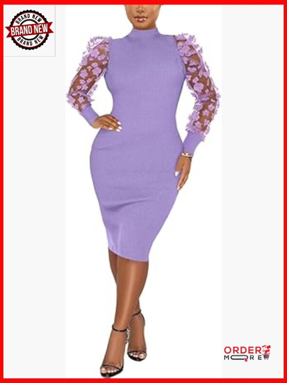 Elegant Mock Neck Sheer Long Sleeve Mesh Bodycon Midi Dress